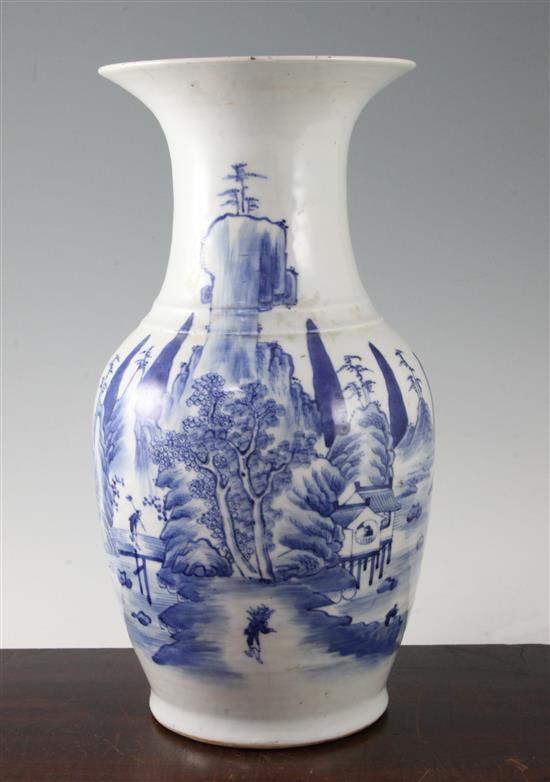 A Chinese blue and white baluster vase, late 19th century, 36cm, slight faults